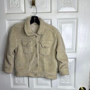 Zara Girls Sherpa Teddy Bear Cozy Cream Button Down Jacket Size 9